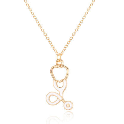 Enamel and 18K Gold-Plated Stethoscope Pendant Necklace, gold pendant necklace for women, front view