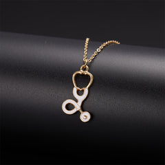 Enamel & 18K Gold-Plated Stethoscope Pendant Necklace