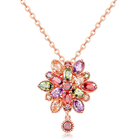 Multicolor Crystal and 18K Rose Gold-Plated Flower Pendant Necklace, rose gold pendant necklace for women, front view