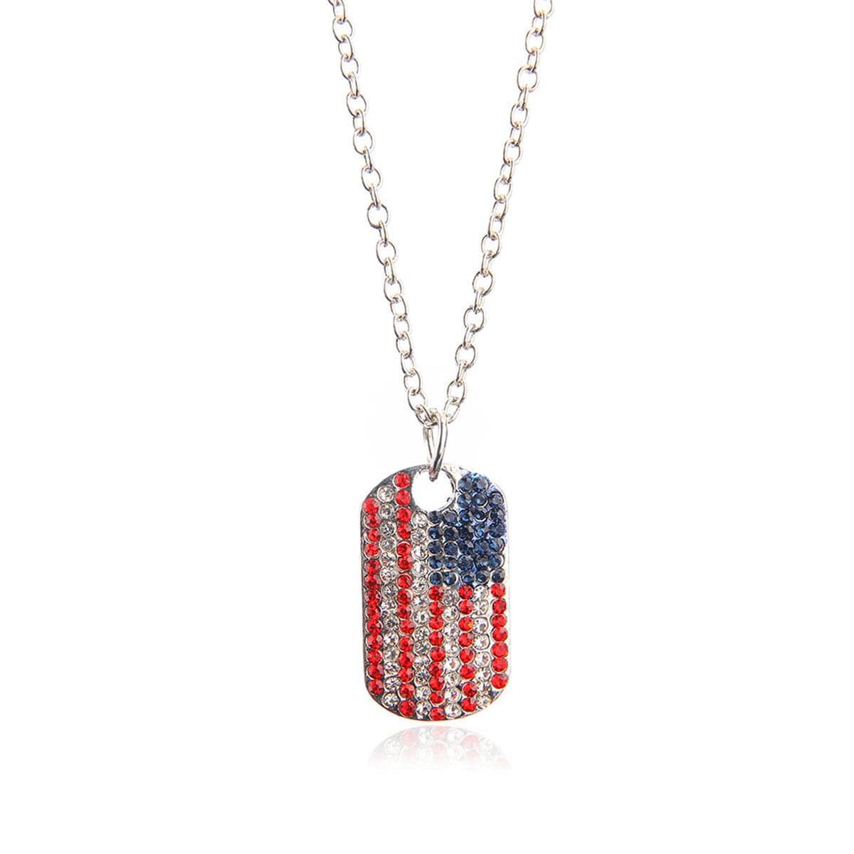 Cubic Zirconia & Silver-Plated Flag Dog Tag Pendant Necklace