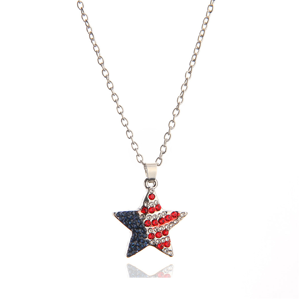 Cubic Zirconia and Silver-Plated Star Pendant Necklace, silver pendant necklace for women, front view