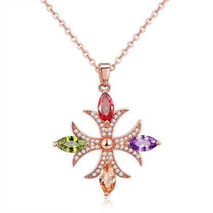 Multicolor Crystal and Cubic Zirconia Botany Cross Pendant Necklace, pendant necklace for women, front view