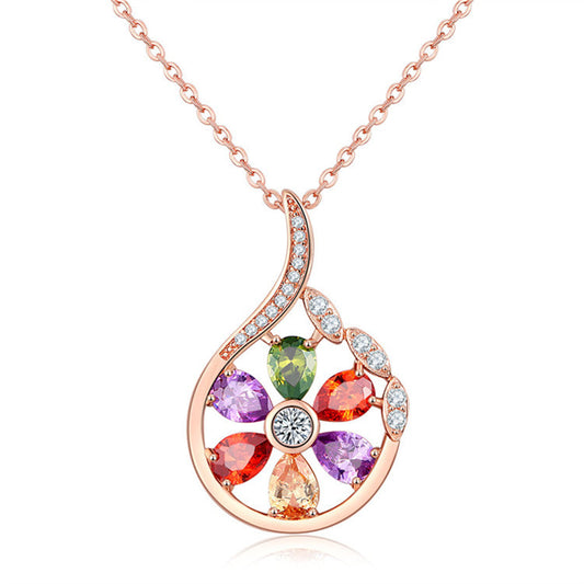 Multicolor Crystal and Cubic Zirconia Droplet Pendant Necklace, pendant necklace for women, front view