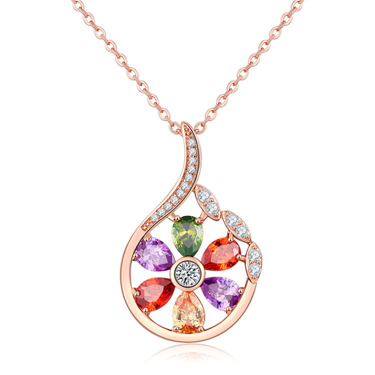 Multicolor Crystal & Cubic Zirconia Droplet Pendant Necklace