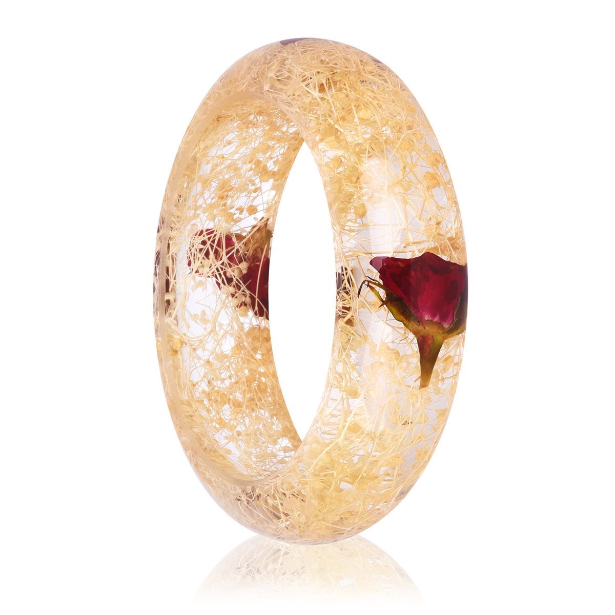 Red and Natural Dried Flower Bangle, bangle bracelet, everyday style, detail close-up