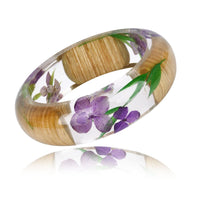 Purple Dried Flower Wooden Bangle