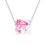 Pink Dried Flower & Silver-Plated Cylinder Pendant Necklace