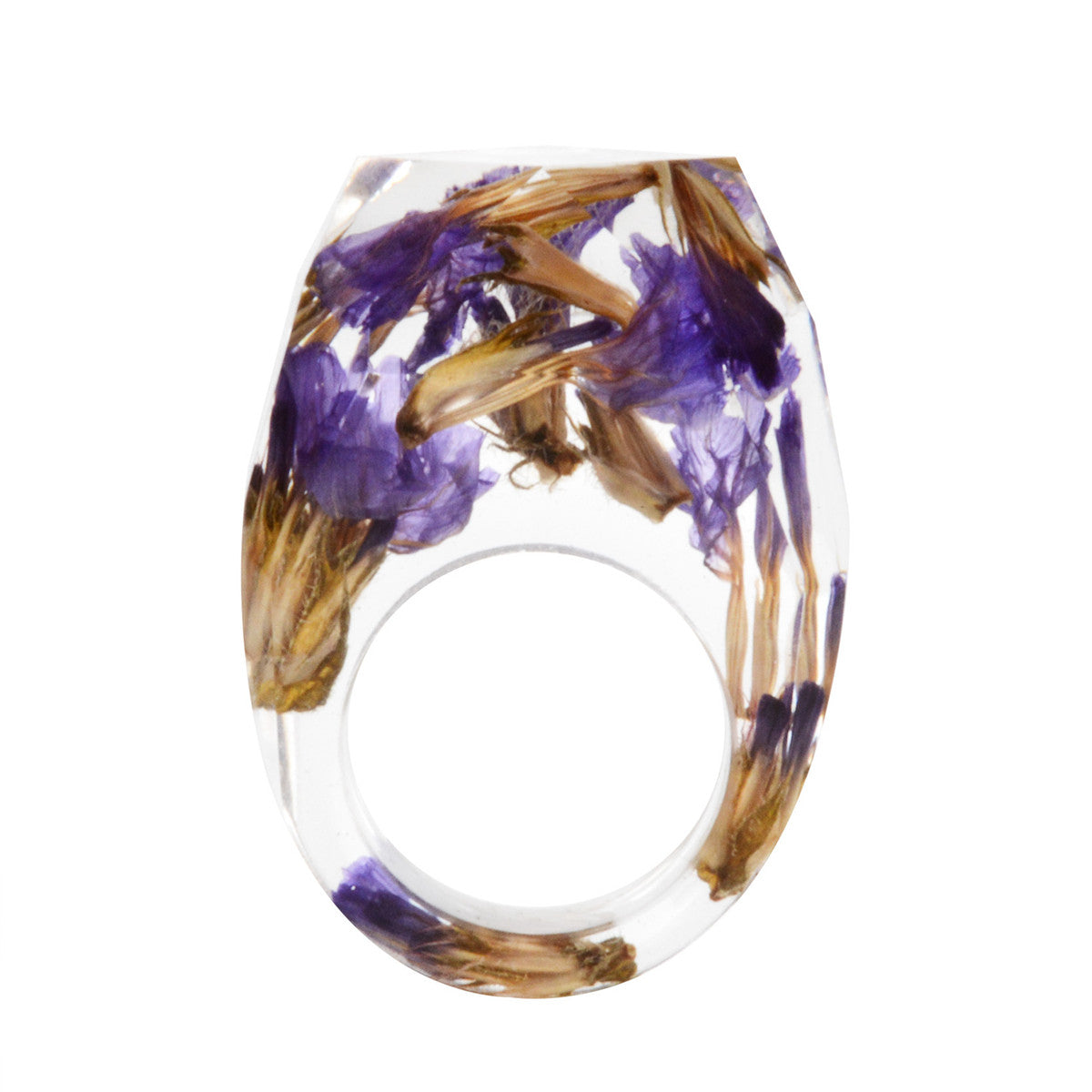 Purple and Brown Dried Flower Ring, statement rings for women, everyday style, front view