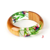 Pink & Green Dried Flower & Resin Bangle