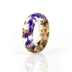 Purple Resin & 18K Gold-Plated Dried Flower Stone Band Ring