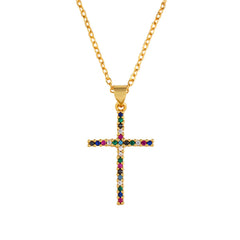 Cubic Zirconia & 18K Gold-Plated Cross Pendant Necklace