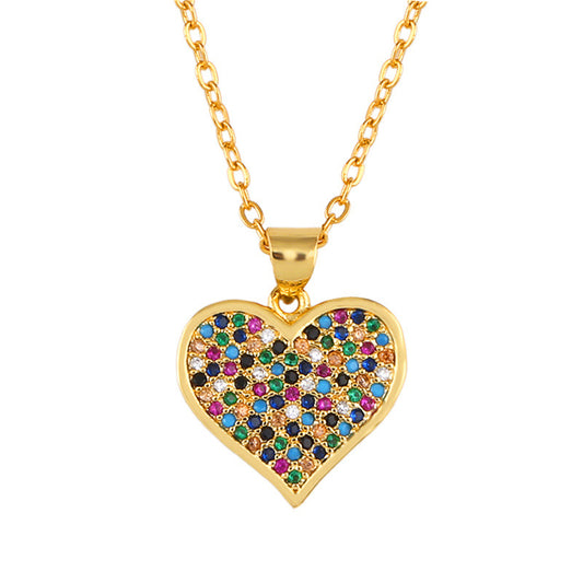 Jewel-Tone Cubic Zirconia and 18K Gold-Plated Heart Pendant Necklace, gold pendant necklace for women, front view