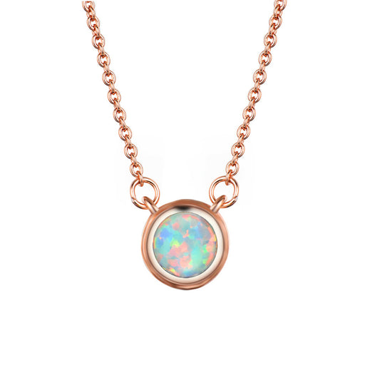 Opal and 18K Rose-Gold Plated Round Pendant Necklace, gold pendant necklace for women, everyday style, front view