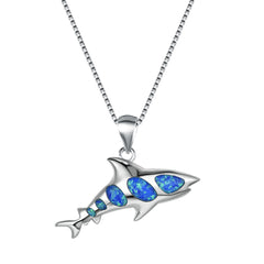 Blue Opal & Silver-Plated Shark Pendant Necklace