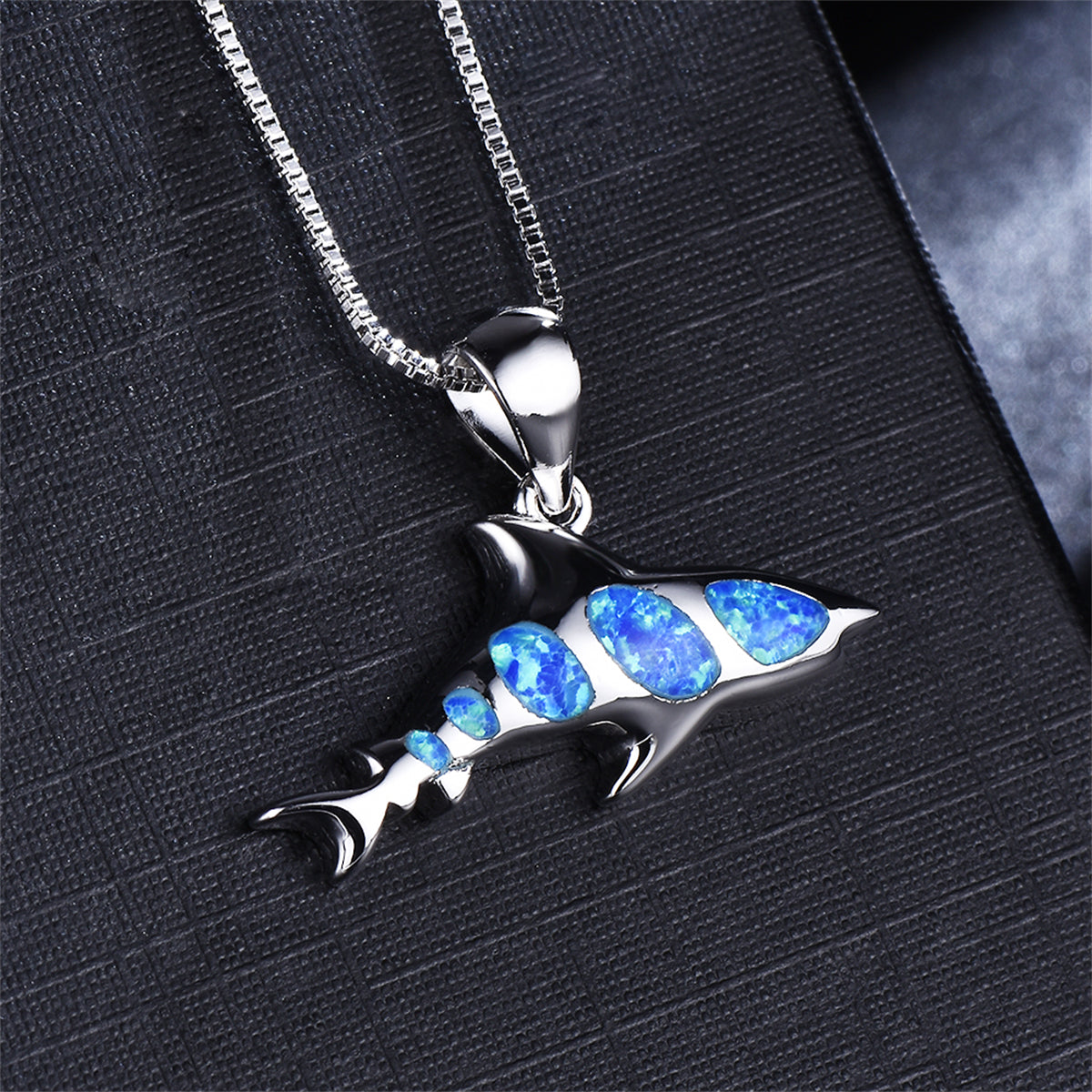 Blue Opal & Silver-Plated Shark Pendant Necklace