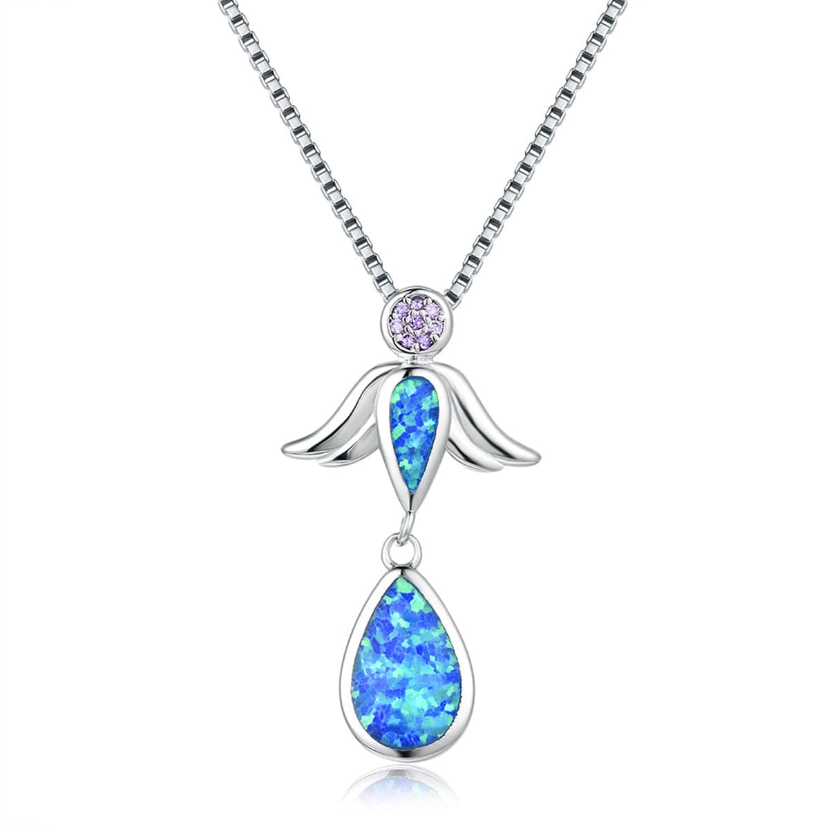 Blue Opal & Purple cubic zirconia Angel Wing Pendant Necklace - streetregion