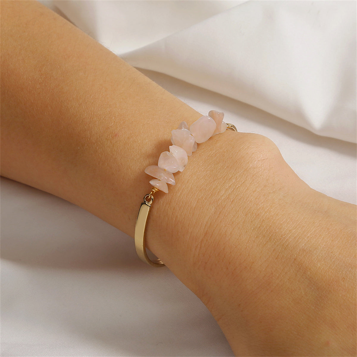 Pink Resin and 18K Gold-Plated Bracelet, gold bracelet for women, botanical inspired, front view