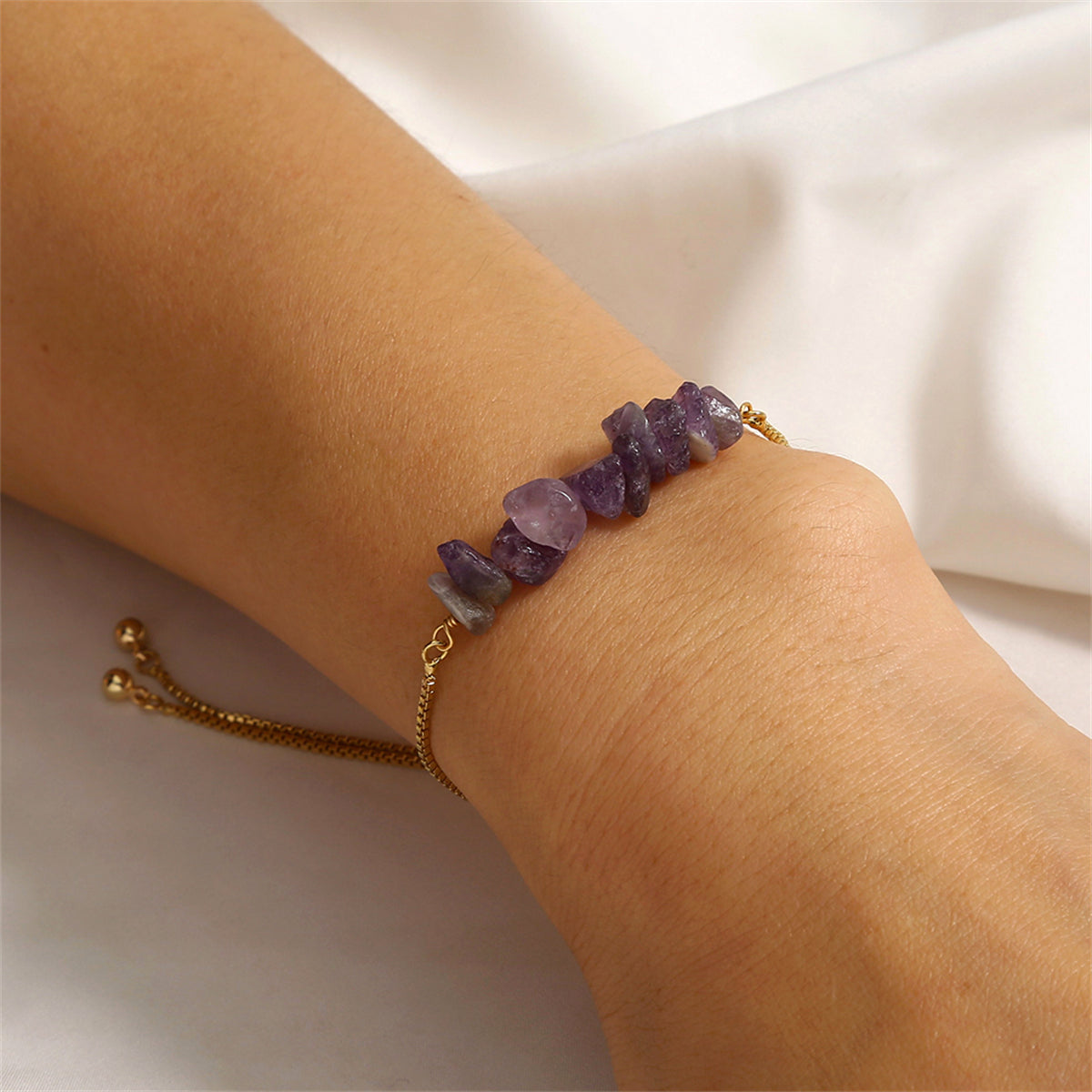 Purple Resin and 18K Gold-Plated Adjustable Bracelet, gold bracelet for women, everyday style, front view