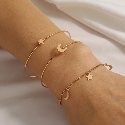 18K Gold-Plated Celestial Cuff and Bracelet Set, jewelry gift sets for women, botanical inspired, front view