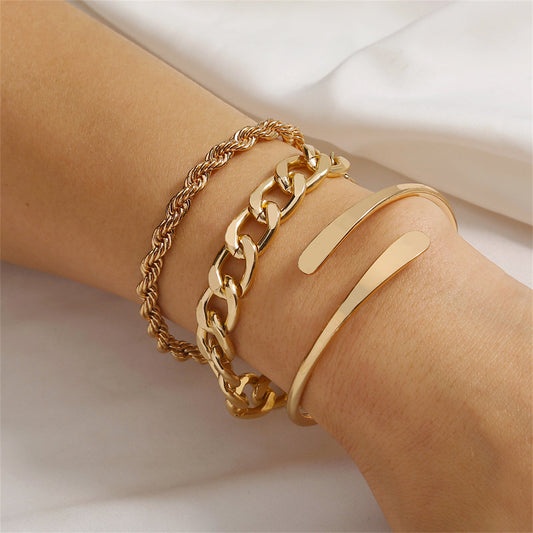 18K Gold-Plated Chain and Bypass Bracelet Set, jewelry gift sets for women, botanical inspired, front view