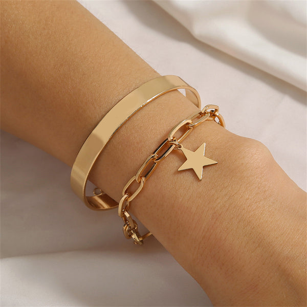 18k Gold-Plated Star Charm Bracelet Set