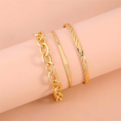 18K Gold-Plated Twine Cuff and Cable Bracelet Set, jewelry gift sets for women, elegant gift for her, lifestyle look