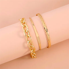 18K Gold-Plated Twine Cuff & Cable Bracelet Set