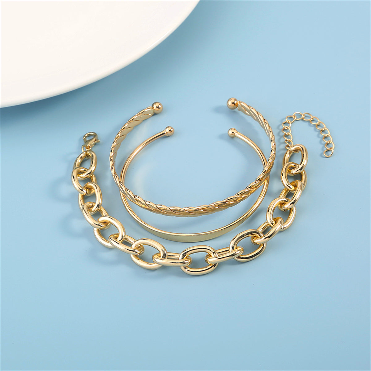 18K Gold-Plated Twine Cuff and Cable Bracelet Set, jewelry gift sets for women, elegant gift for her, styled look