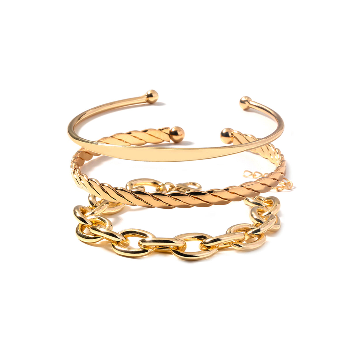 18K Gold-Plated Twine Cuff and Cable Bracelet Set, jewelry gift sets for women, elegant gift for her, side view