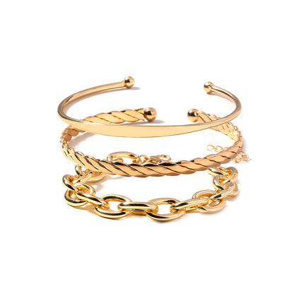 18K Gold-Plated Twine Cuff and Cable Bracelet Set, jewelry gift sets for women, elegant gift for her, side view