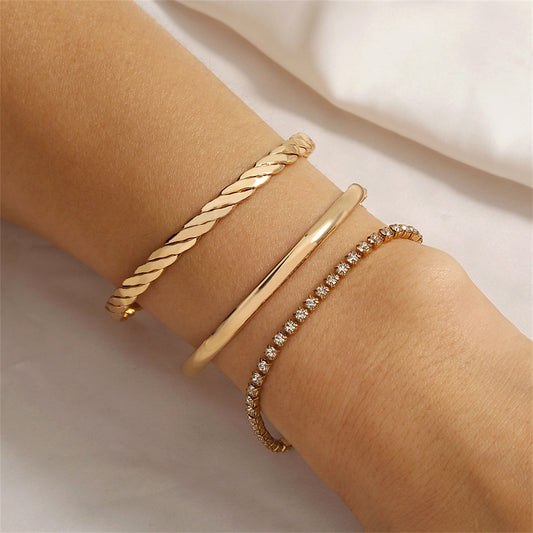 Cubic Zirconia and 18K Gold-Plated Twine Cuff Tennis Bracelet Set, jewelry gift sets for women, everyday style, front view