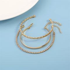 Cubic Zirconia & 18K Gold-Plated Twine Cuff Tennis Bracelet Set