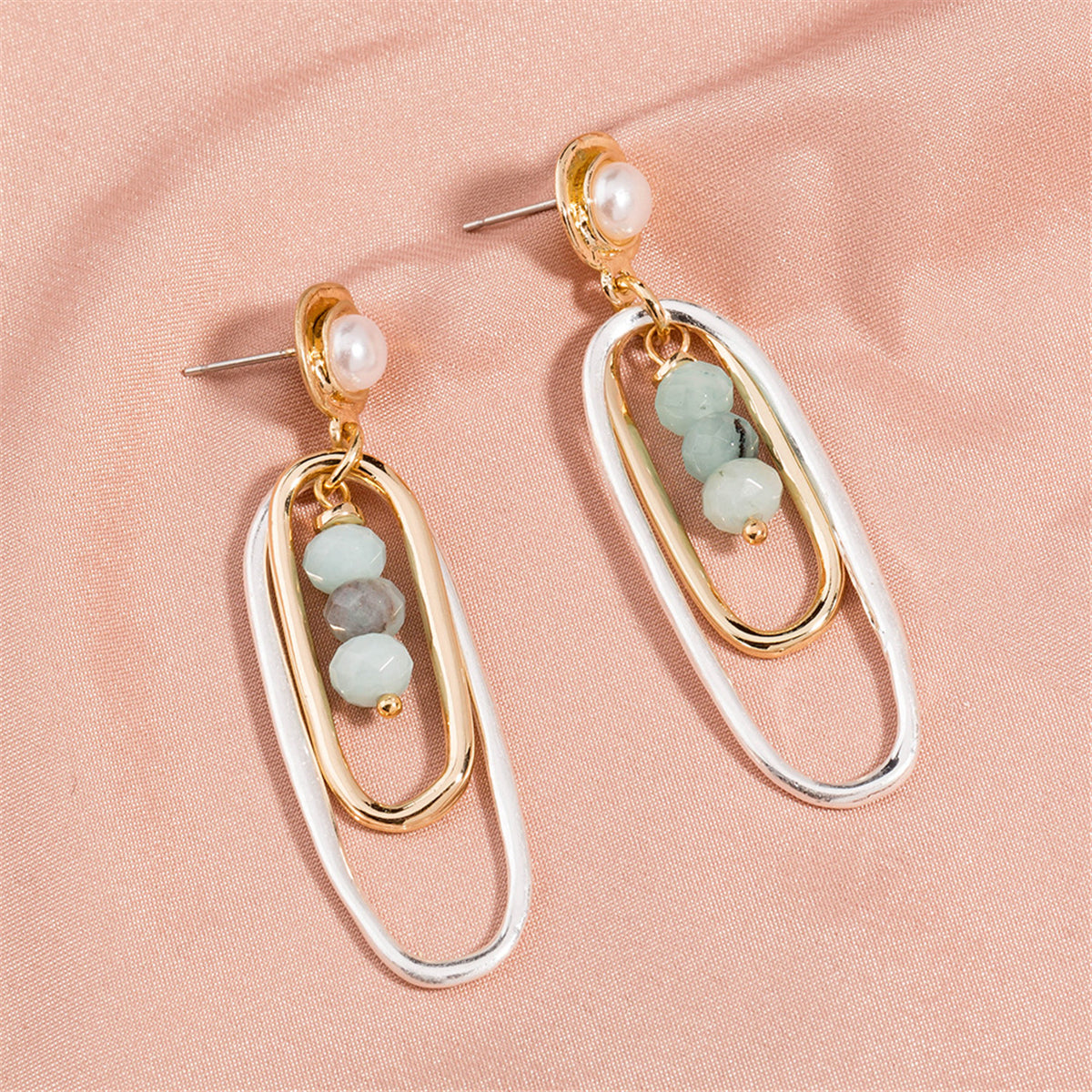 Pearl & Acrylic Two-Tone Paperclip Drop Earrings