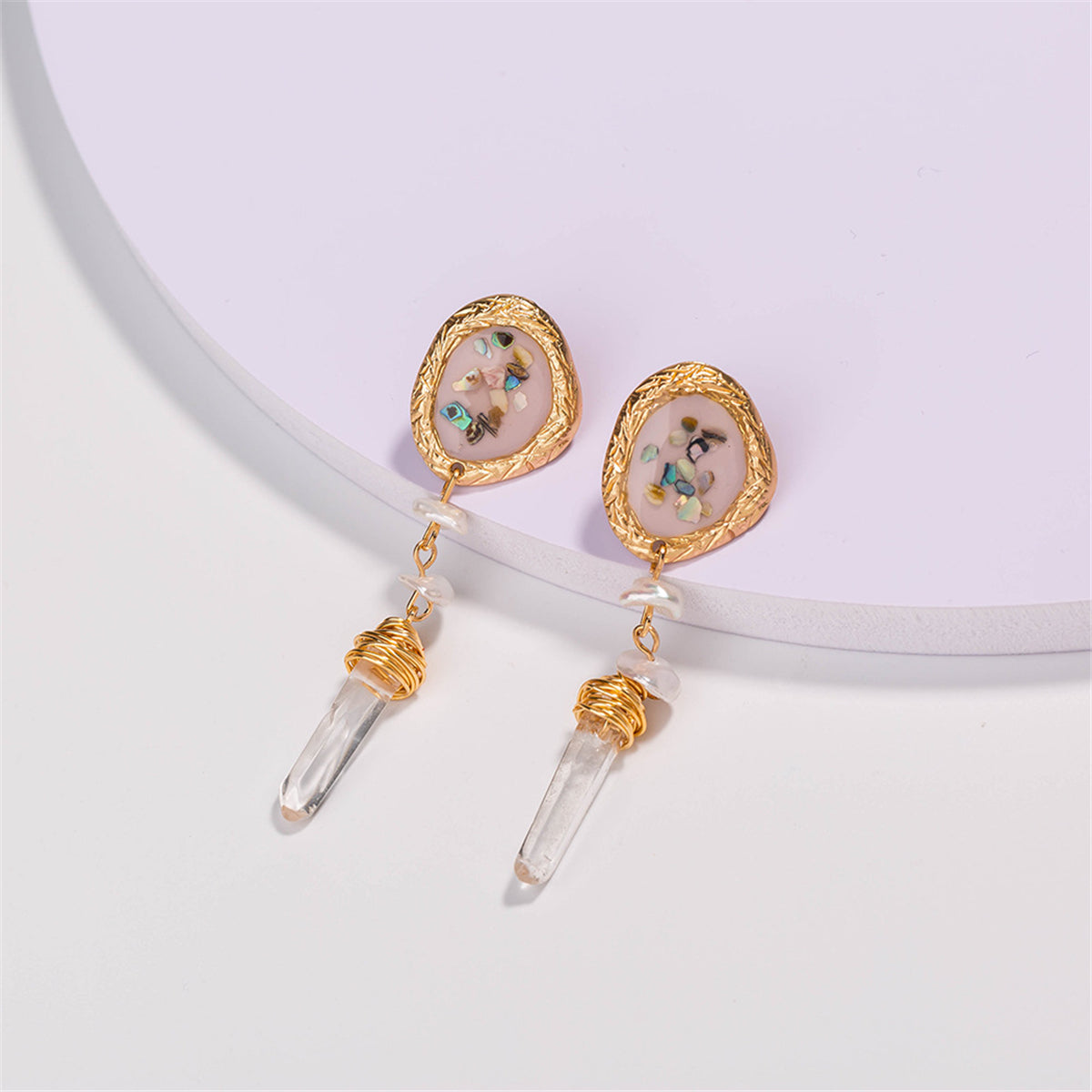Crystal and 18K Gold-Plated Freeform Wrapped Drop Earrings, gold drop earrings for women, botanical inspired, detail close-up