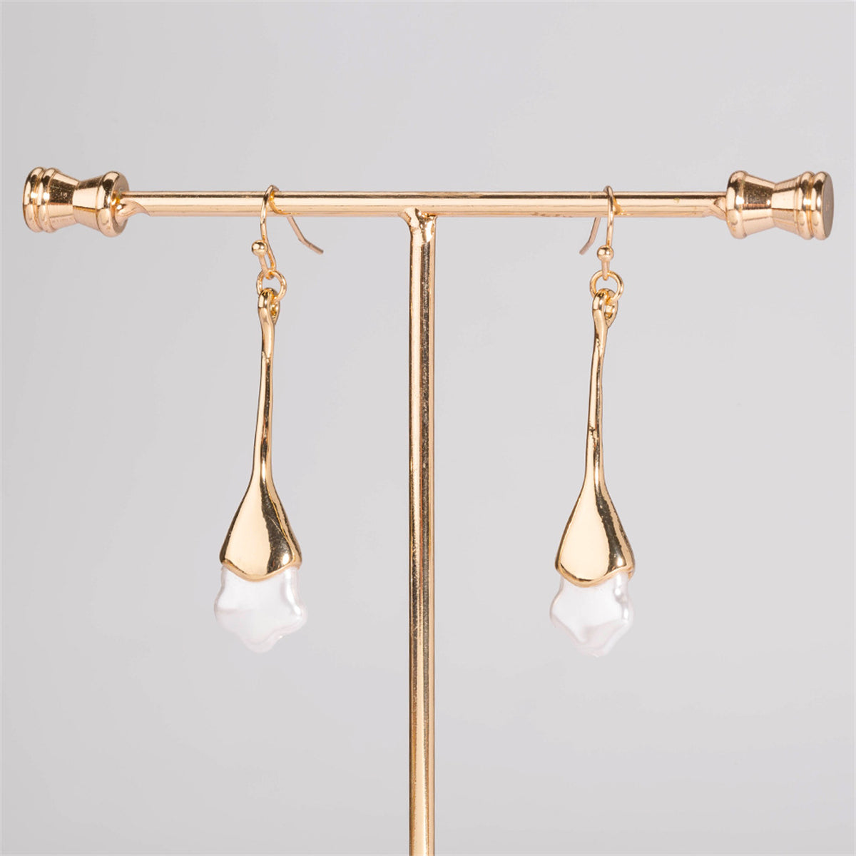 Pearl and 18K Gold-Plated Star Drop Earrings, gold drop earrings for women, elegant gift for her, side view