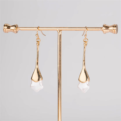 Pearl and 18K Gold-Plated Star Drop Earrings, gold drop earrings for women, elegant gift for her, side view