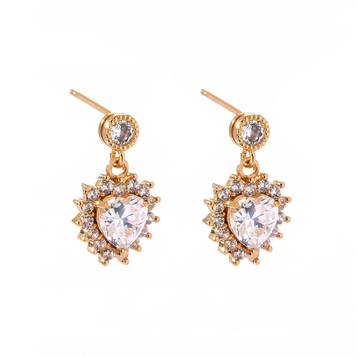 Light Pink Crystal & Cubic Zirconia Heart Drop Earrings