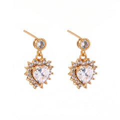 Light Pink Crystal & Cubic Zirconia Heart Drop Earrings