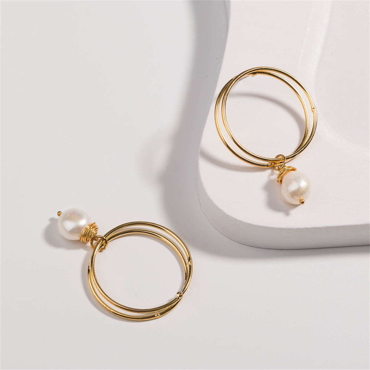 Pearl & 18K Gold-Plated Double Hoop Drop Earrings