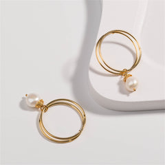Pearl & 18K Gold-Plated Double Hoop Drop Earrings