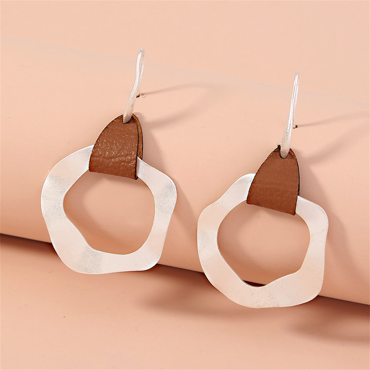 Brown Polyurethane and Silver-Plated Drop Earrings, silver drop earrings for women, botanical inspired, front view