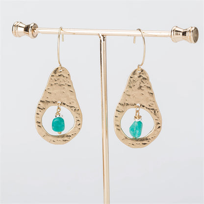 Green Resin and 18K Gold-Plated Avocado-Shape Drop Earrings, gold drop earrings for women, front view