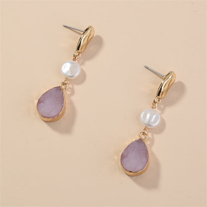 Pearl and Pink Resin 18K Gold-Plated Drop Earrings, gold drop earrings for women, everyday style, front view