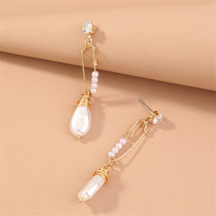 Cubic Zirconia & Pearl 18K Gold-Plated Safety Pin Drop Earrings