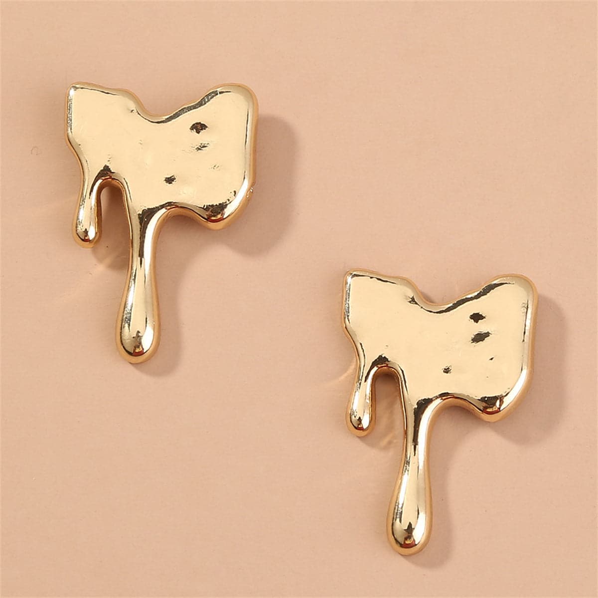 18K Gold-Plated Melted Geometric Stud Earrings, gold stud earrings for women, vintage-inspired design, front view