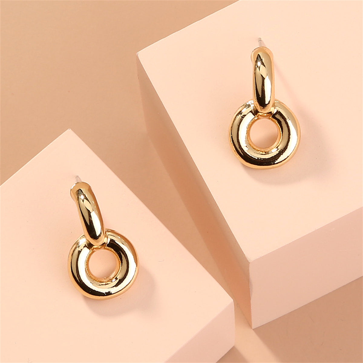 18K Gold-Plated Doughnut Drop Earrings, gold drop earrings for women, botanical inspired, side view