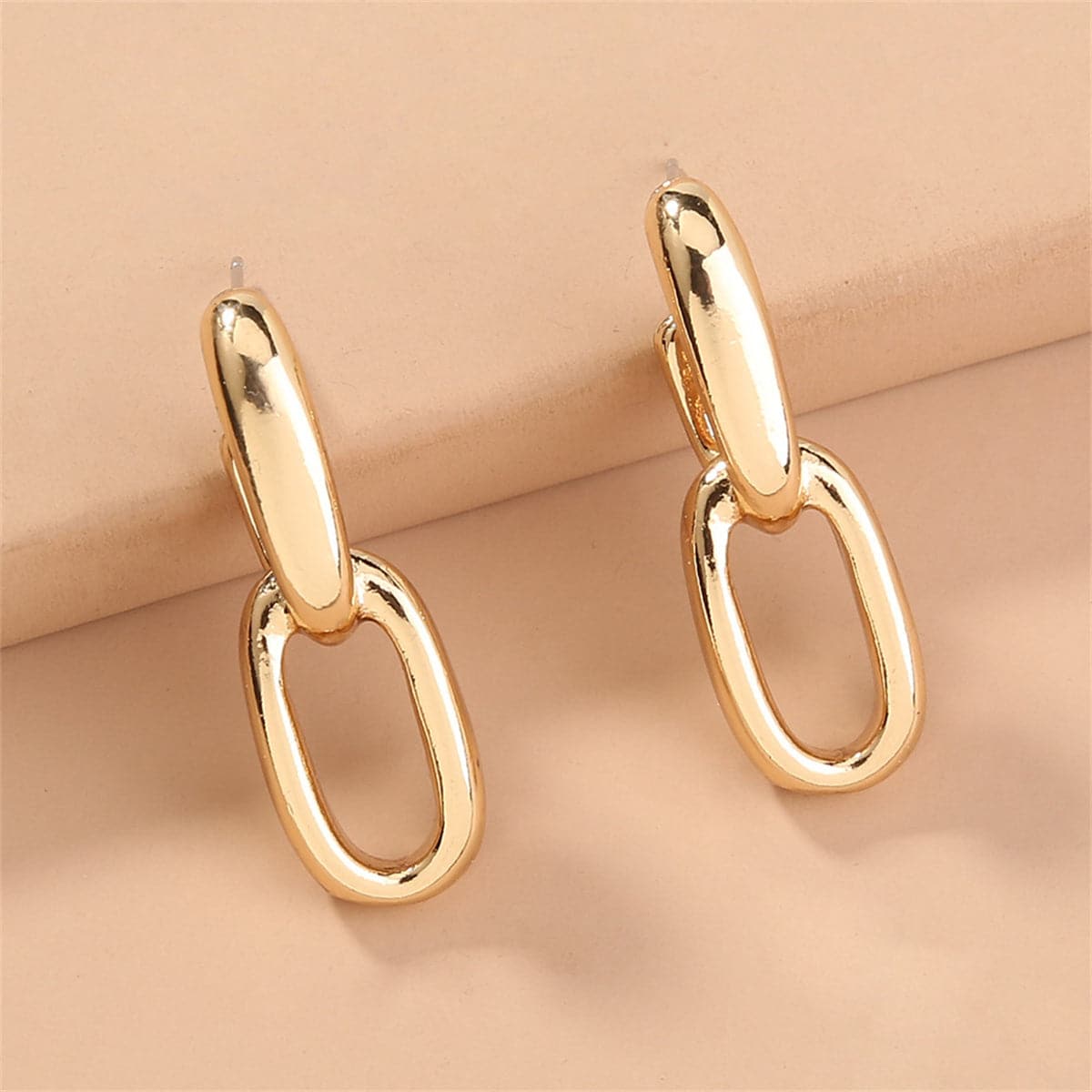 18K Gold-Plated Interlocked Cable Chain Drop Earrings, gold drop earrings for women, everyday style, front view