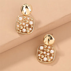 Pearl & 18K Gold-Plated Square Bezel-Set Drop Earrings