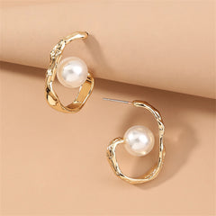 Pearl & 18K Gold-Plated Huggie Earrings