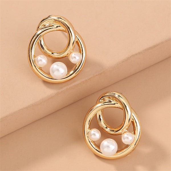 Pearl & 18k Gold-Plated Interlock Circle Stud Earrings